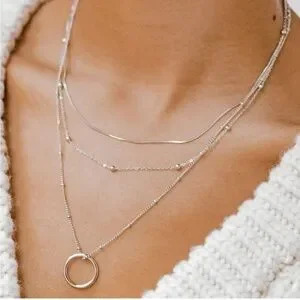 Silver 14k Silver Plated 3pc Circle Beaded Necklace Set